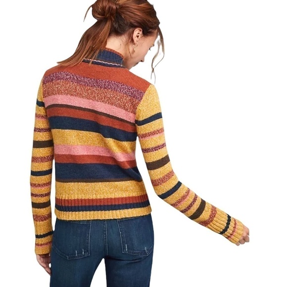 Frye Cropped Mock Neck Striped Sweater Cotton Merino Wool Mohair Blend - Picture 8 of 9